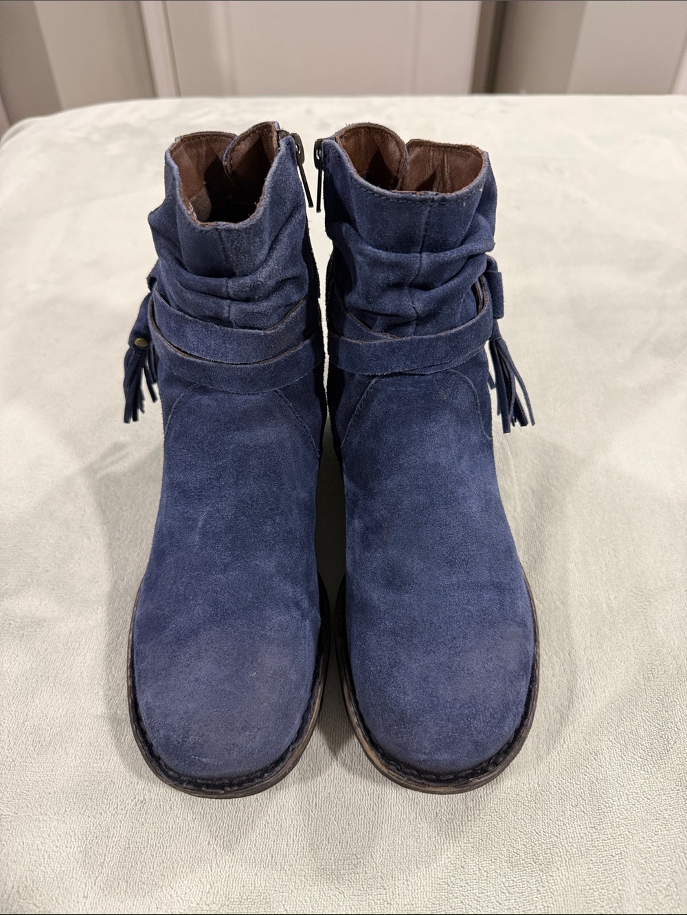 Born Navy Suede Tassel Wrap Ankle Boots - Picture 2 of 5